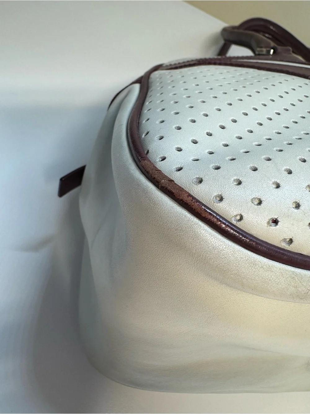 Prada Vintage Vitello Drive Leather Perforated Bowling Bag w/COA - Picture 6 of 16